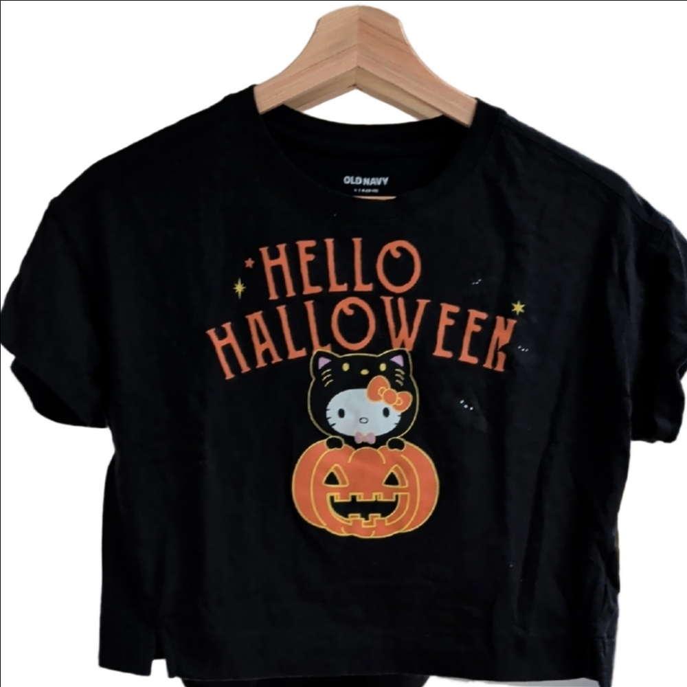 🌞​BOGO🌞Old Navy x Hello Kitty Halloween Pumpkin Black Cropped Boxy Girls LG